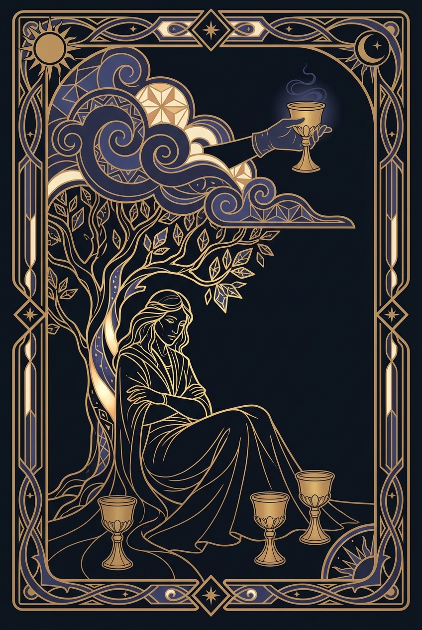 Four of Cups tarot card illustration