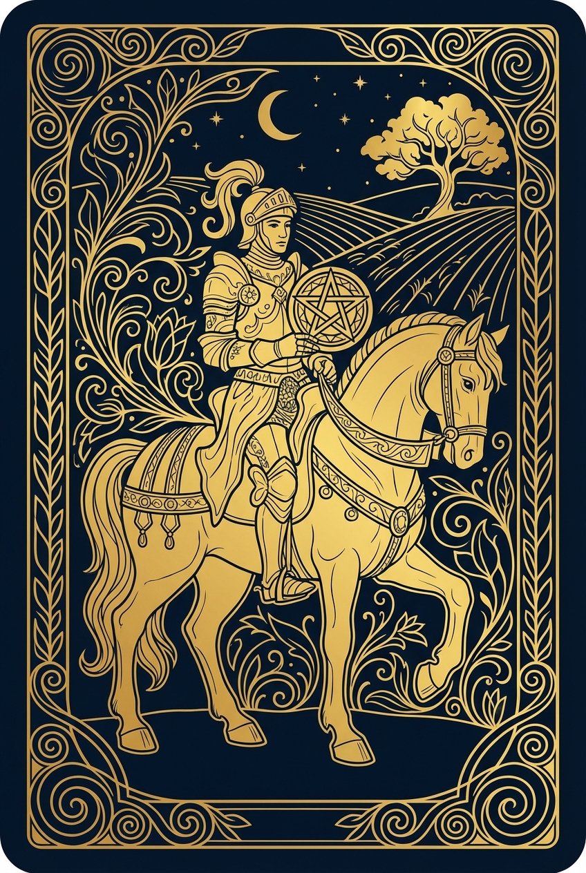 Knight of Pentacles tarot card illustration