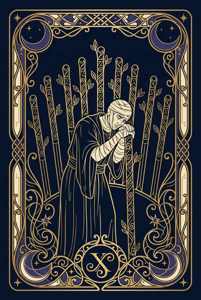 Nine of Wands tarot card illustration