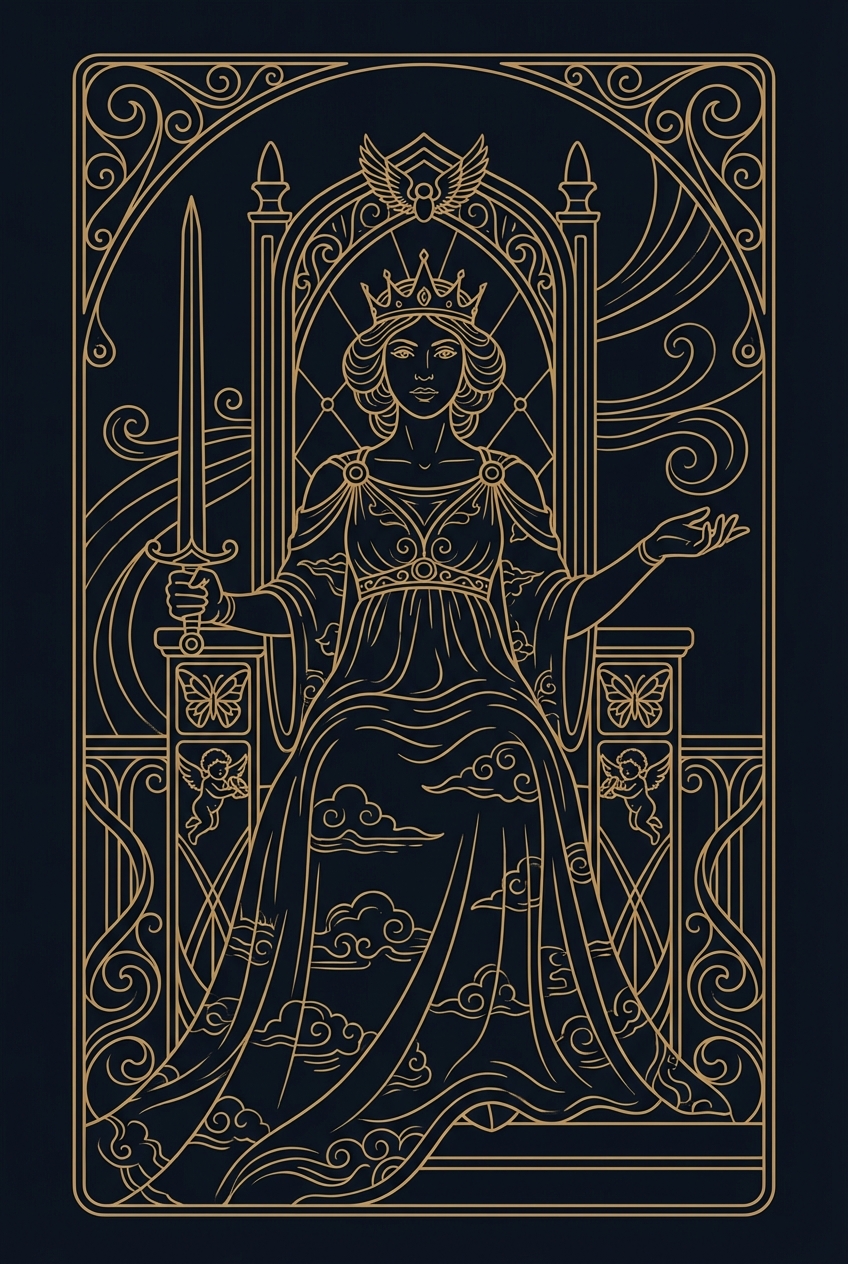 Queen of Swords tarot card illustration
